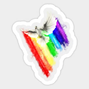 Happy Pidgeon Flying Over an even more Happy Rainbow Sticker